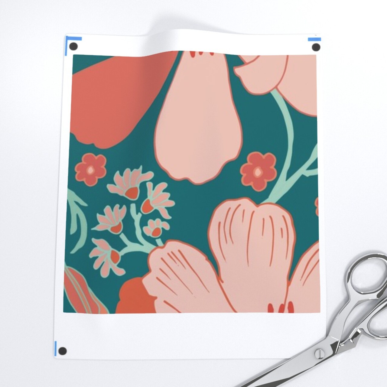 Coral Chintz Blue Green Pink Jumbo Scale Magnolia Flower Botanical Garden Custom Printed Fabric by Spoonflower Various Fabrics by the Yard or Fat Quarter